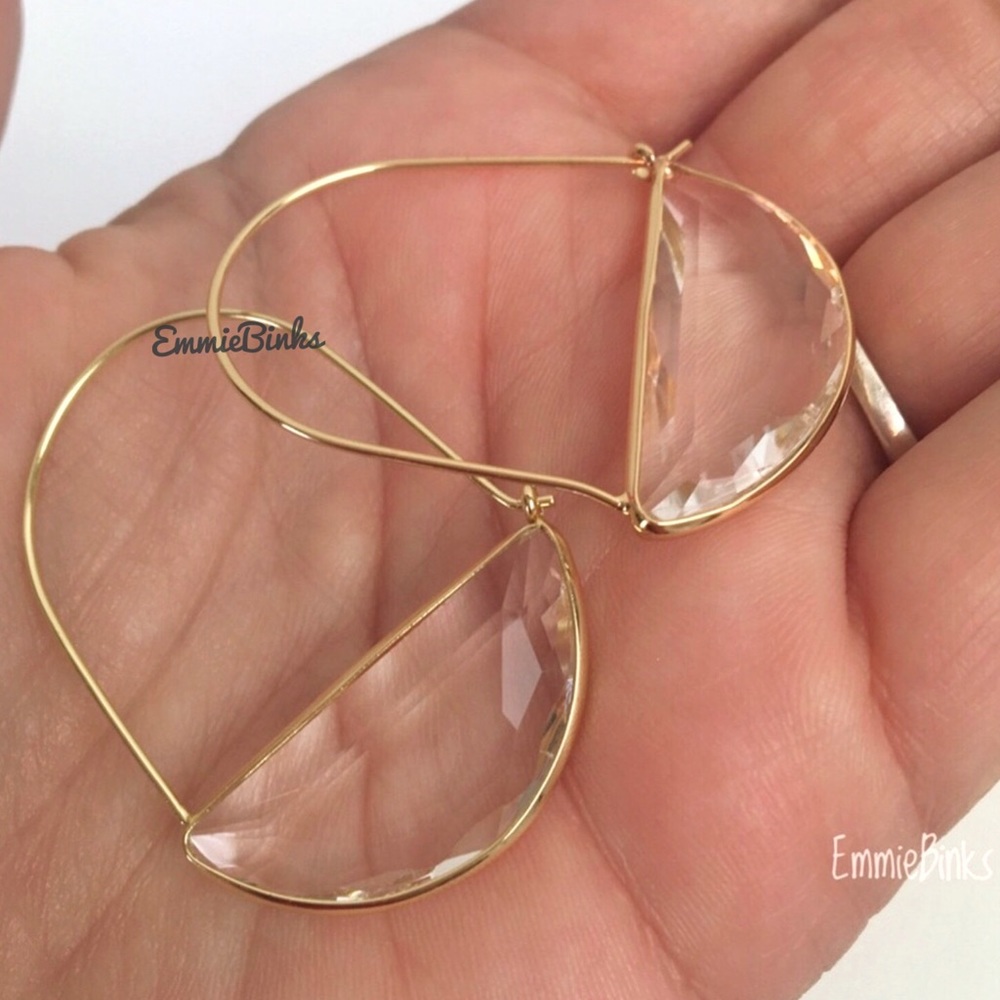 ✨3/$38  New Anthropologie Crescent Clear Glass Hoop Earrings ~ Threader - Picture 2 of 14